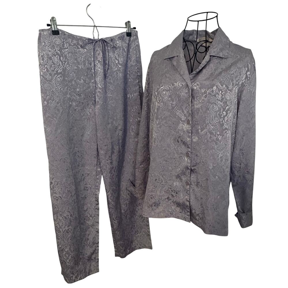Victorias Secret Lavender Purple Satin Jacquard Pajama Set Lounge Glam Retro